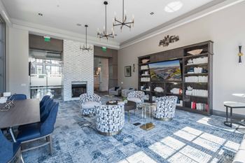 Cozy relaxing library room with books at harbor pointe, bayonne, new jersey